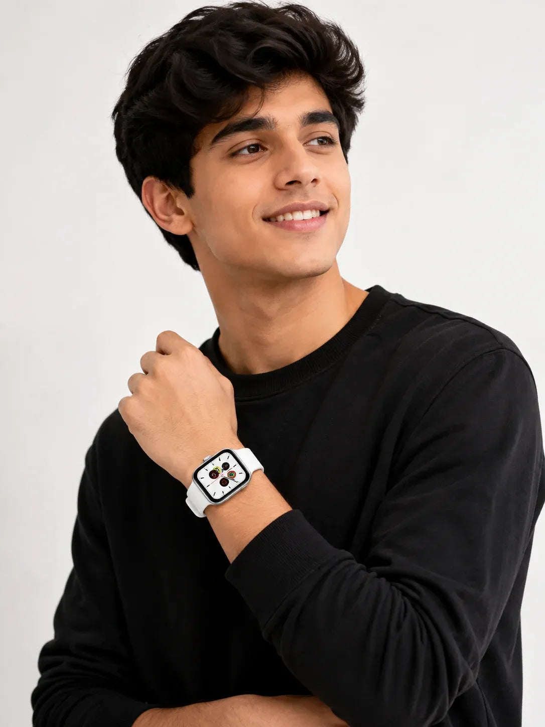 Men Smart Watch with White Silicone Strap | Square Touchscreen Fitness & Lifestyle Smartwatch