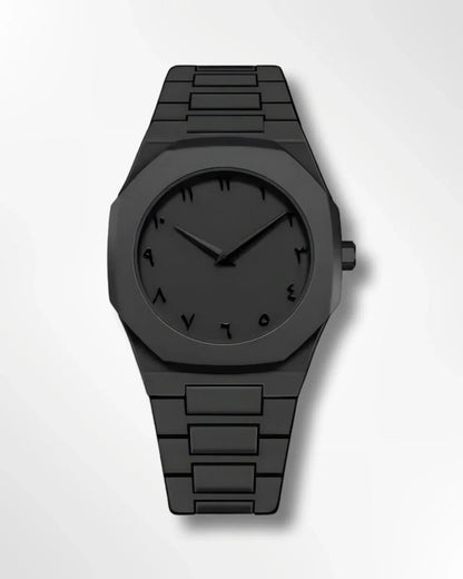 Stainless Steel Arabic Dial Watch | Matte Black Luxury Men's Timepiece