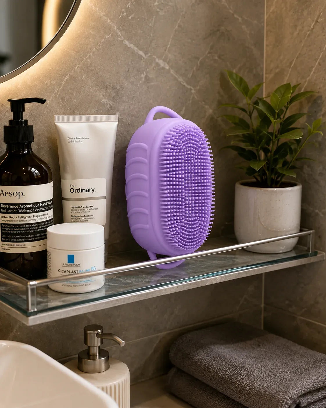 Silicone Body Scrubber | Dual-Handle Soft Bristle Bath & Exfoliating Brush