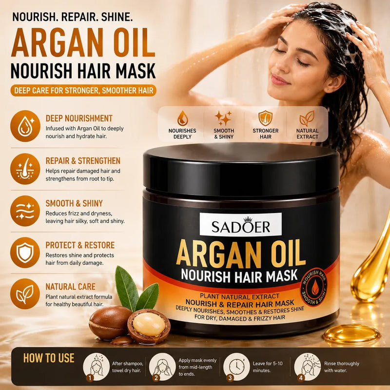 SADOER Argan Oil Nourish Hair Mask | Deep Conditioning & Repair Treatment for Dry, Damaged & Frizzy Hair