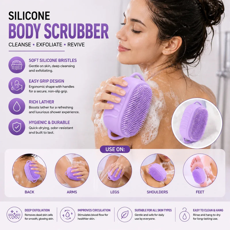 Silicone Body Scrubber | Dual-Handle Soft Bristle Bath & Exfoliating Brush