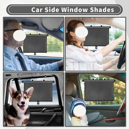 Retractable Car Window Sun Shades (2-Piece Set) | UV Protection & Privacy Roller Shade for Vehicle Side Windows