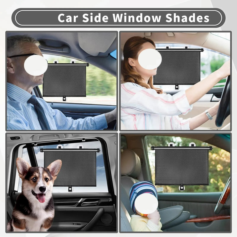 Retractable Car Window Sun Shades (2-Piece Set) | UV Protection & Privacy Roller Shade for Vehicle Side Windows