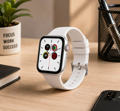 Men Smart Watch with White Silicone Strap | Square Touchscreen Fitness & Lifestyle Smartwatch