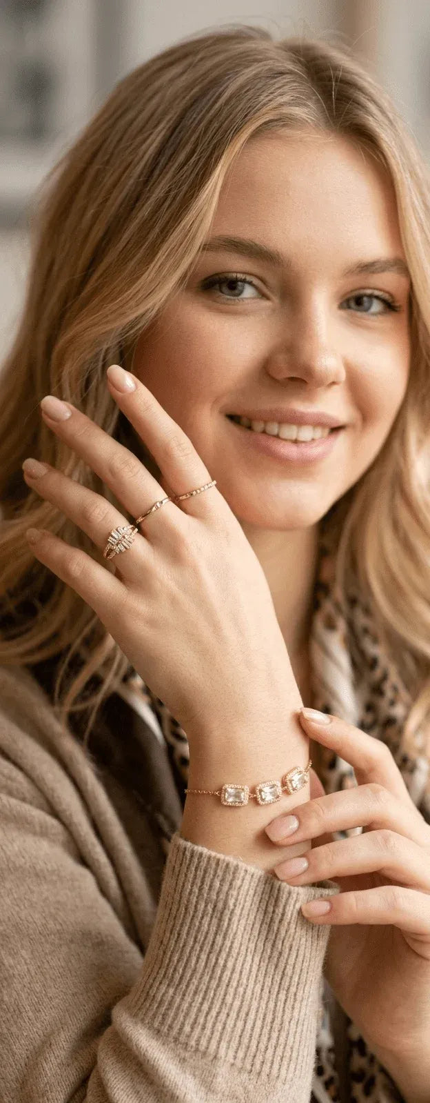 Square Crystal Link Adjustable Bracelet | Gold & Silver Tone Cubic Zirconia Fashion Bracelet