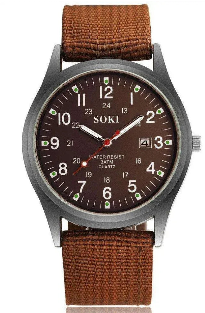 Nylon Strap Analog Wristwatch | Casual Military-Style Quartz Watch with Date Window