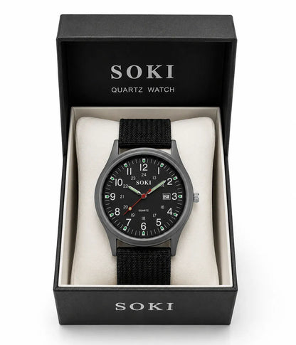 Nylon Strap Analog Wristwatch | Casual Military-Style Quartz Watch with Date Window