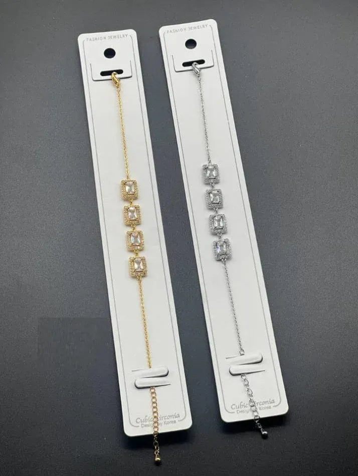 Square Crystal Link Adjustable Bracelet | Gold & Silver Tone Cubic Zirconia Fashion Bracelet