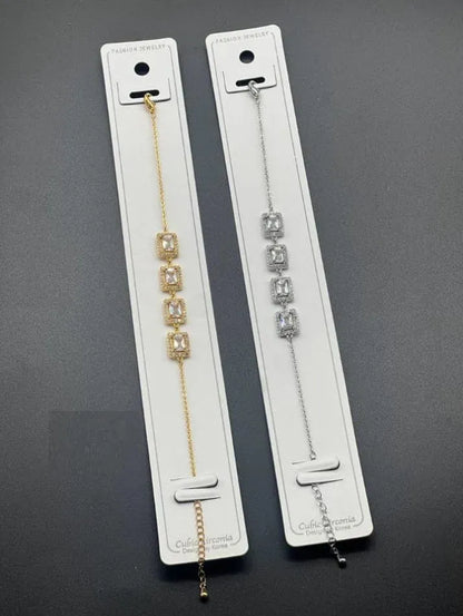 Square Crystal Link Adjustable Bracelet | Gold & Silver Tone Cubic Zirconia Fashion Bracelet