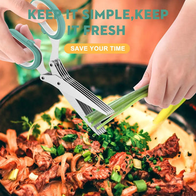 5-Blade Herb Scissors ✂️🌿 | Multi-Cut Stainless Steel Kitchen Shears