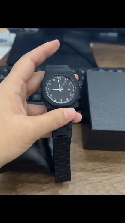 Stainless Steel Arabic Dial Watch | Matte Black Luxury Men's Timepiece