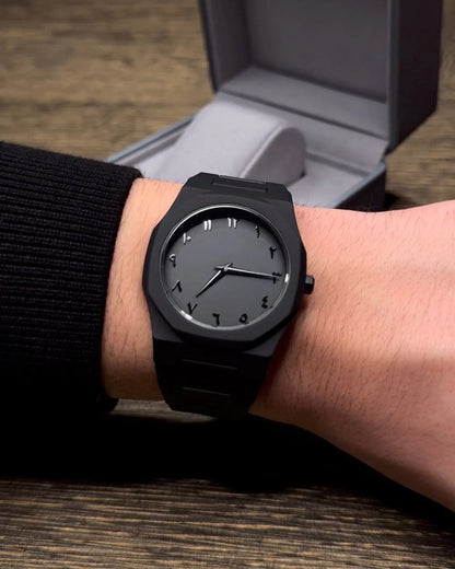 Stainless Steel Arabic Dial Watch | Matte Black Luxury Men's Timepiece