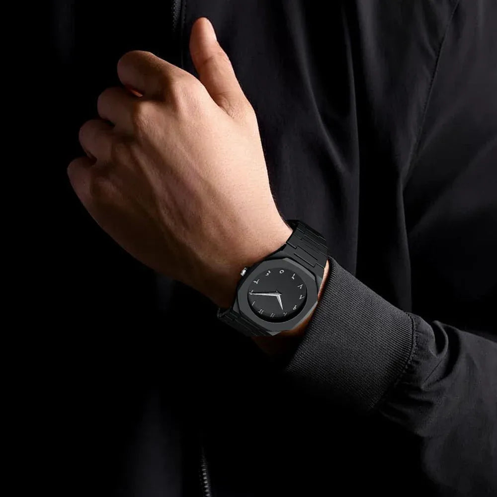 Stainless Steel Arabic Dial Watch | Matte Black Luxury Men's Timepiece
