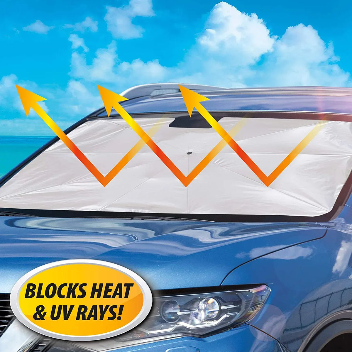 Foldable Car Windshield Sun Shade Umbrella – UV Heat Blocker & Interior Protector