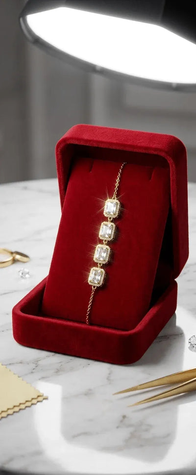 Square Crystal Link Adjustable Bracelet | Gold & Silver Tone Cubic Zirconia Fashion Bracelet
